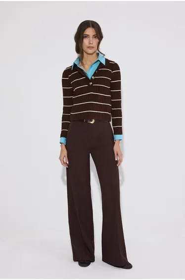 POLO COLLAR STRİPED KNİT SWEATER