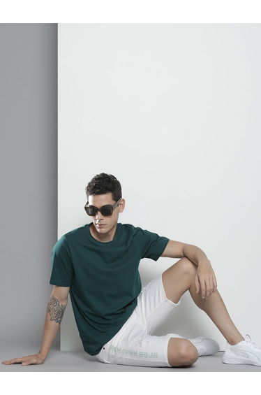 Men White Slim Fit Printed Denim Shorts
