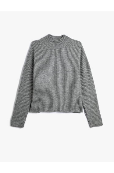 Stand-Up Neck Basic Sweater Long Sleeve Relax Cut Ribbed Lurex Detail