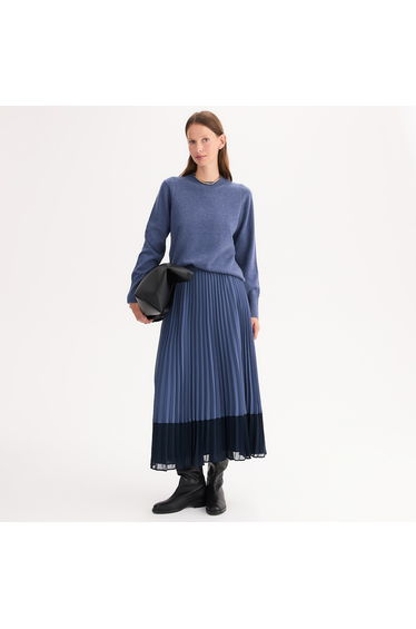 Two-Tone Pleated Skirt in Midi Length