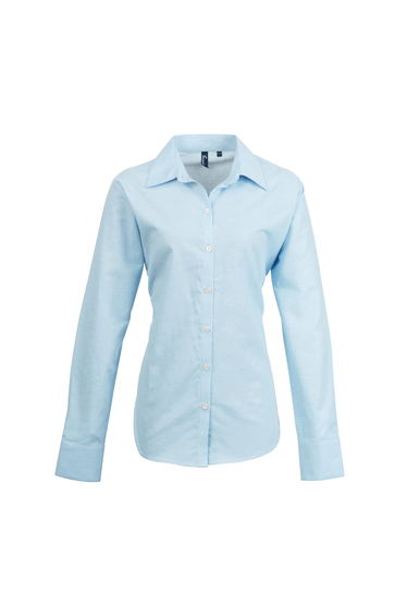 Premier Womens/Ladies Signature Oxford Long Sleeve Work Shirt - Light Blue