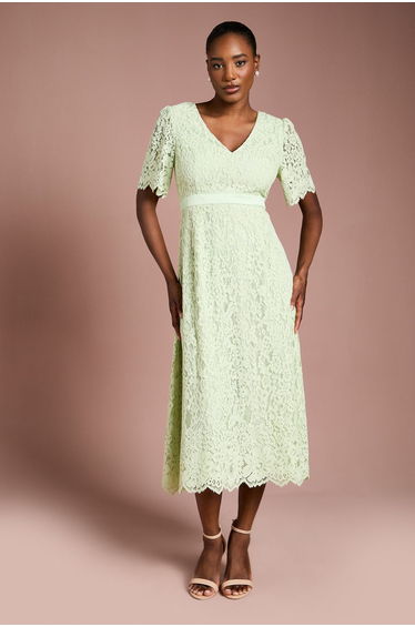 Lace Angel Sleeve Midi Dress