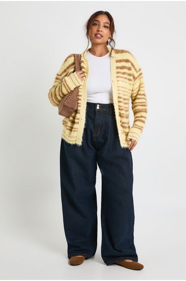 Plus Fluffy Knit Oversized Boyfriend Cardigan - orange