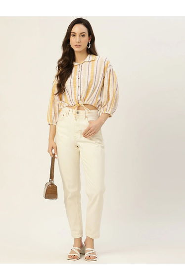 Women Striped Tie-Front Crop Top
