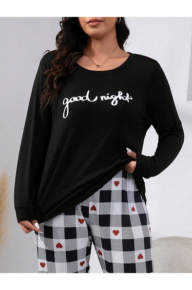 Slogan Printed T-Shirt and Checked Pyjama Set