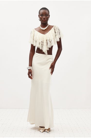 Ilme V Neck Lace Ruffle Top