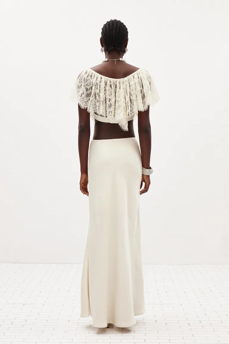 Ilme V Neck Lace Ruffle Top - 6