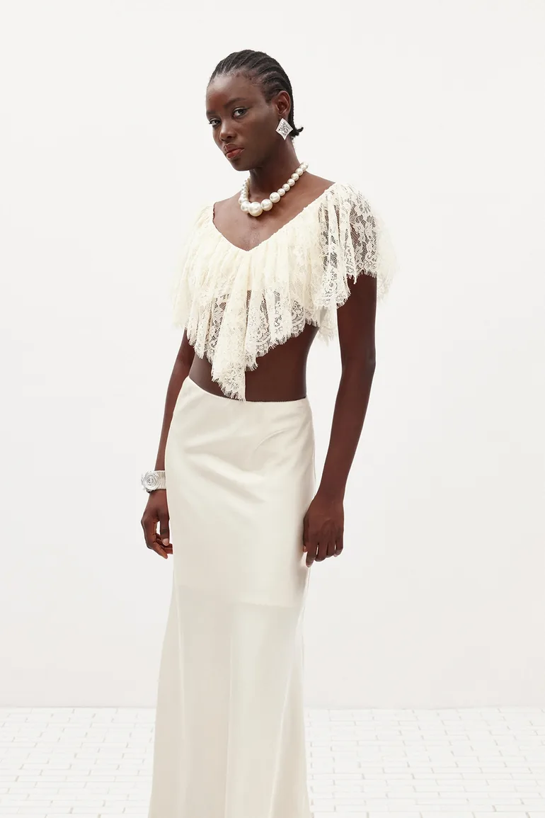 Ilme V Neck Lace Ruffle Top - 4