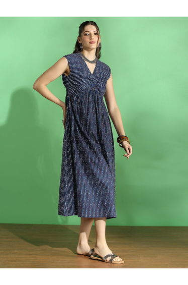 Stripe Twisted V Neck Midi Fusion Dress