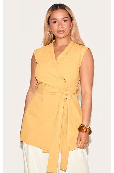 Shape Lime Linen Wrap Front Belted Blazer