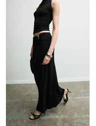 GRIMELANGE BELLISIMA Women's Soft and Stretchy Fabric with Hair Clip Detail Regular Black Skirt - 4
