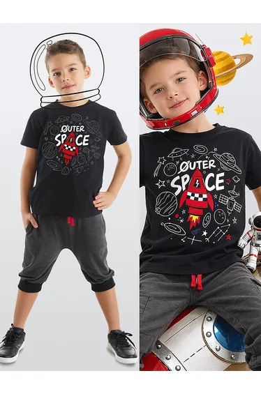 Space Rocket Boy T-shirt Capri Shorts Set