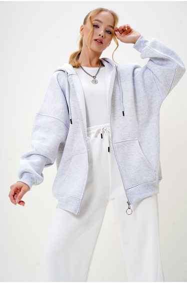 Women's Carmelange Hooded Kangaroo Pocket Zippered Sweatshirt with Raised Interior
