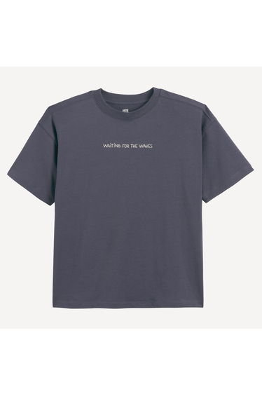 Oversized Slogan Print T-Shirt with Print On Back, Crew Neck and Short Sleeves
