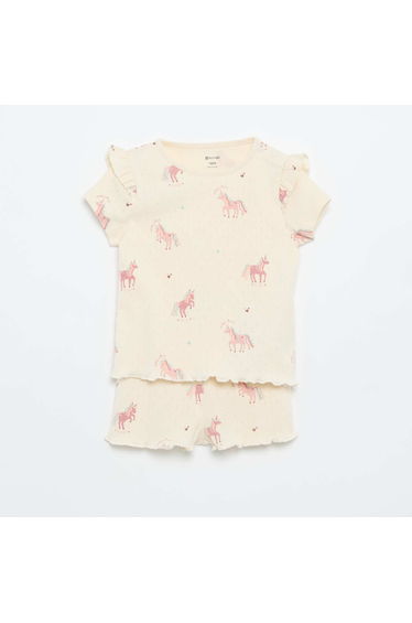 2-piece short pointelle knit pajama set BEIGE