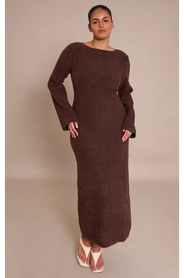Plus Chocolate Bobble Knit Knitted Maxi Dress