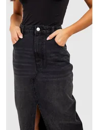 Petite Split Front Denim Maxi Skirt - black - 3