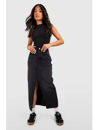 Petite Split Front Denim Maxi Skirt - black