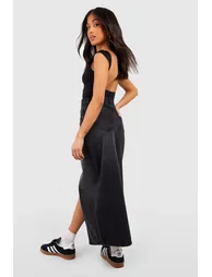 Petite Split Front Denim Maxi Skirt - black - 1