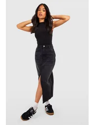 Petite Split Front Denim Maxi Skirt - black - 2