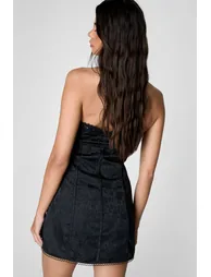 Satin Jacquard Ribbon Trim Mini Dress - 3