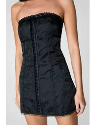 Satin Jacquard Ribbon Trim Mini Dress - 1