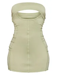 Sage Khaki Binded Cut Out Bandeau Bodycon Dress - 4