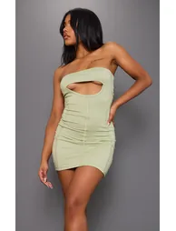 Sage Khaki Binded Cut Out Bandeau Bodycon Dress - 2