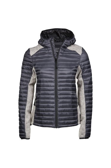 Tee Jays Womens/Ladies Crossover Hooded Padded Outdoor Jacket - Space Grey/Grey Melange