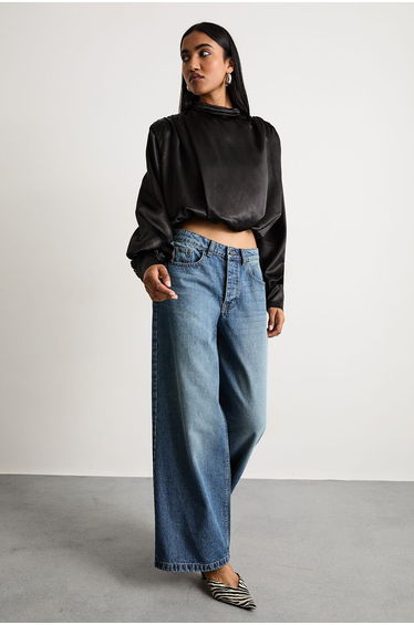 Extreme Shoulder Draped Satin Blouse