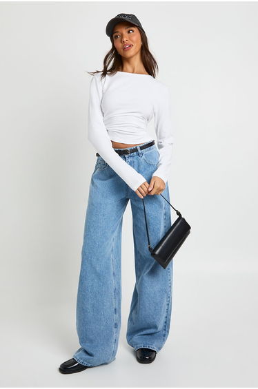 Long Sleeve Fitted Longline Top - white