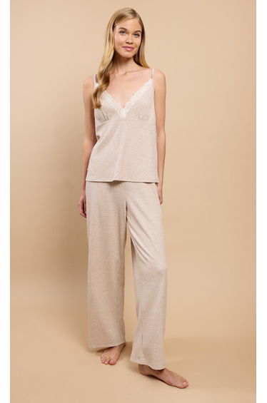Oatmeal Ribbed Cami and Trouser Lounge Set by Vicky Pattison