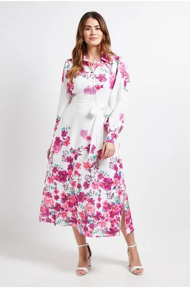 Floral Belted Midi Shirt Dress
