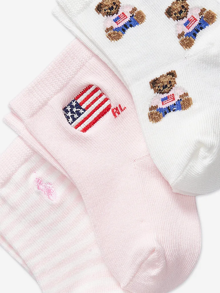 مجموعة جوارب أطفال بناتي بنقشة دبدوب عدد 3 - زهري - 1