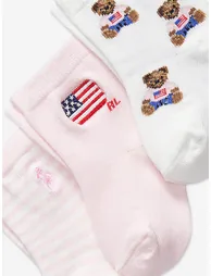 مجموعة جوارب أطفال بناتي بنقشة دبدوب عدد 3 - زهري - 1