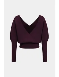 Solid Button V-Neck Sweater Long-Sleeve Top - 1