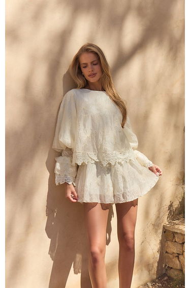 Cream Embroidered Floral Playsuit