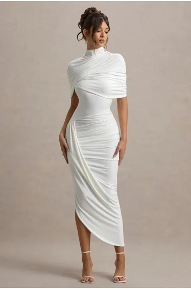 فستان كلوب ال لندن أبيض ميداكسي بقصة ضيقة