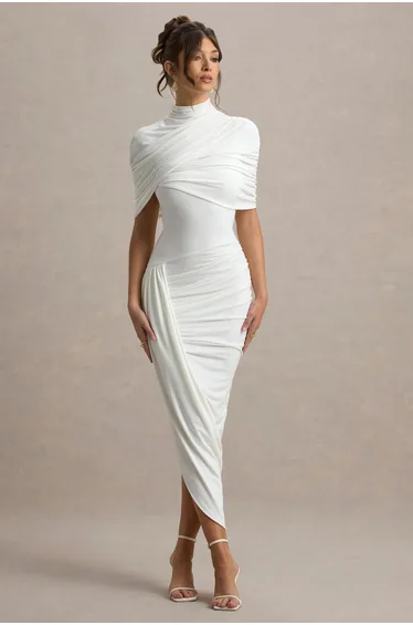 فستان كلوب ال لندن أبيض ميداكسي بقصة ضيقة