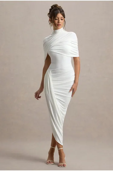 فستان كلوب ال لندن أبيض ميداكسي بقصة ضيقة