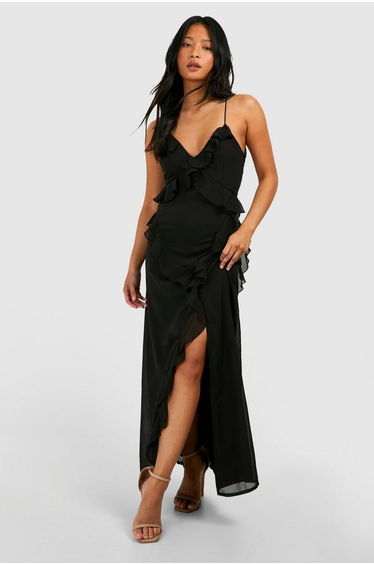 Petite Chiffon Ruffle Maxi Dress