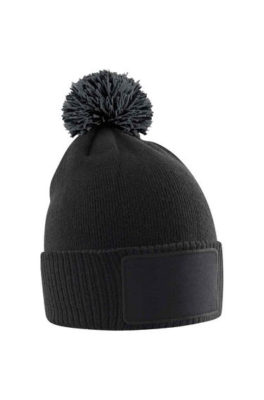 Beechfield Childrens/Kids Snowstar Patch Beanie - Black/Graphite Grey
