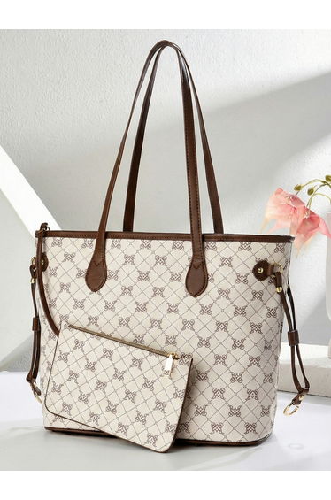 Printed Dual Handle Handbag with Purse Set