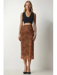 Women's Orange Patterned Pleated Chiffon Skirt - 2