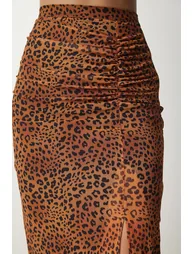 Women's Orange Patterned Pleated Chiffon Skirt - 5