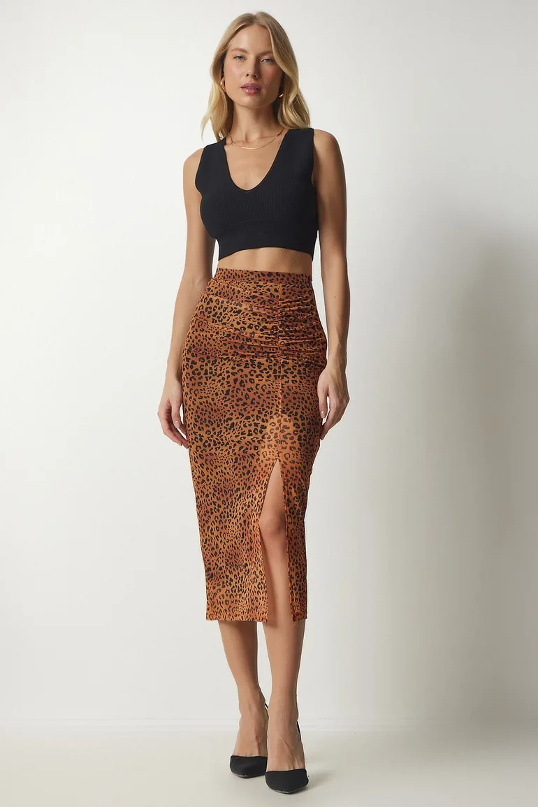 Women's Orange Patterned Pleated Chiffon Skirt - 1