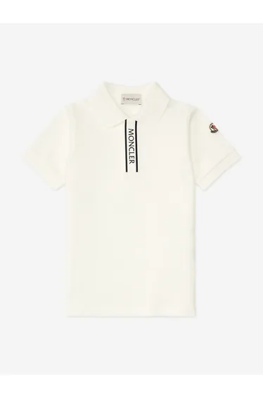 بلوزة بولو أطفال ولادي قطن بطبعة شعار لون أبيض