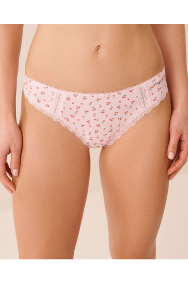 Cotton and Lace Detail Thong Panty