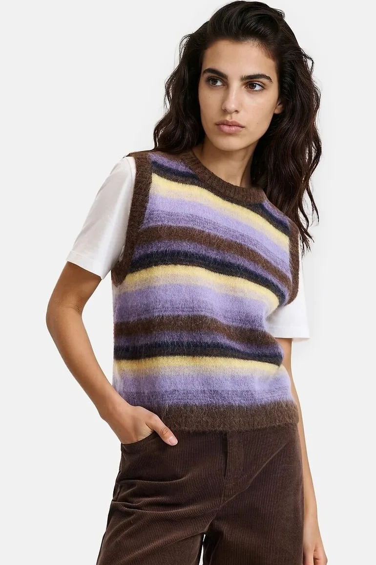 Striped Alpaca Blend Sleeveless Jumper/Sweater - 1