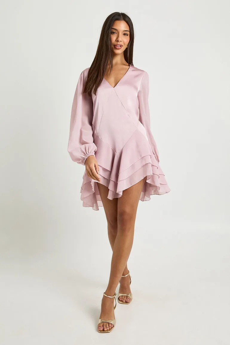 Chiffon Mix Panelled Smock dress - pink
